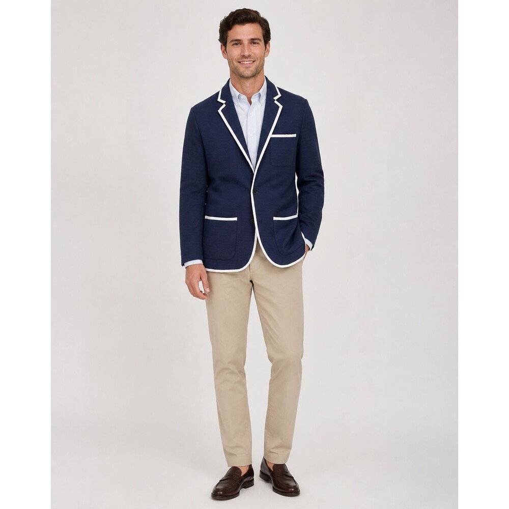 Vineyard Vines Pique Knit Blazer Navy White Trim Patch Pocket Men’s